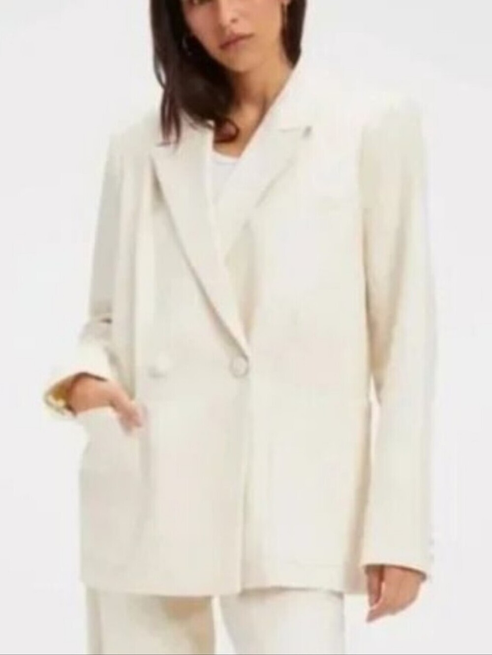Good American Cream Double-Breasted Blazer Jacket